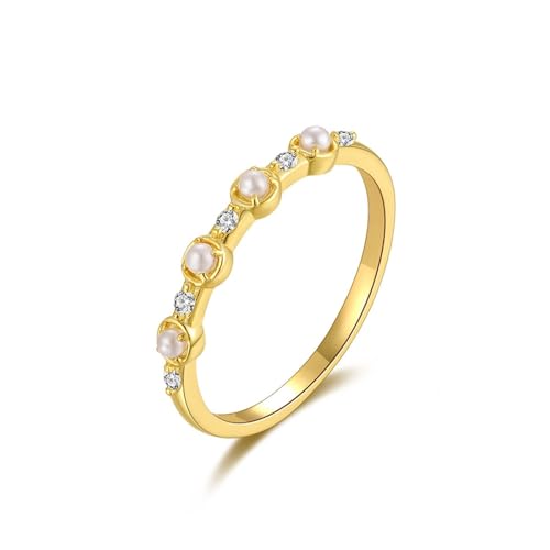 Heiratsantrag Ring, Ring Gold Damen Ehering Halbe Ewigkeit mit Rundschliff Perle 9K Gelbgold Größe 58 (18.5) von Aotiwe