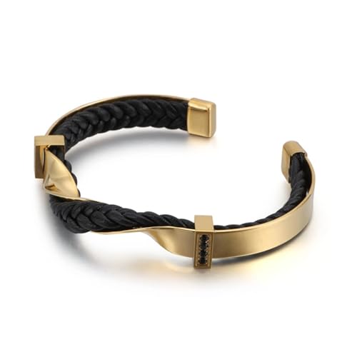 Herrenarmbänder Gold, Bracelet Jewelry Leder Modisch Gebogen Offen aus Stahl 18.8cm von Aotiwe