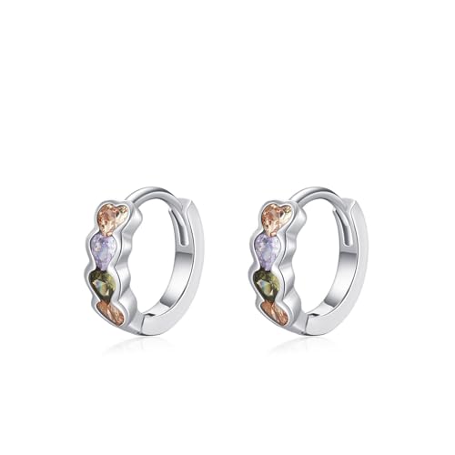 Hoop Earrings Silver, Ohrhänger Silber 925 Set Herz mit Bunt Zirkonia Geschenk Beste Freundin Geburtstag von Aotiwe