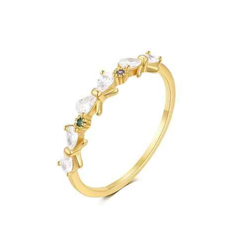Matching Rings, Freundschaftsringe Freundinnen Gold Bogen mit Tropfenschliff Moissanit 14K Gelbgold Größe 47 (15.0) von Aotiwe