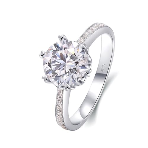 Memoire Ring, Eheringe Damen Ewigkeitsring mit 6 Herzkrallen Solitaire Moissanit 2ct 18K Weißgold Größe 56 (17.8) von Aotiwe