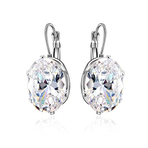 Modeschmuck Ohrringe Set, Ohrringe Frauen Groß Ovaler Solitär Silber Lila mit Ovalschliff Zirkonia Weiß Vergoldet 27mm von Aotiwe