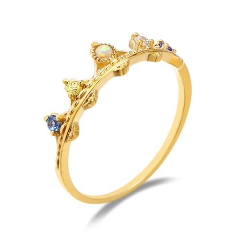 Modeschmuck Ringe, Freundschaftsringe Dünn Krone mit Marquise-Opal Gold 18K Gelbgold Größe 52 (16.6) von Aotiwe