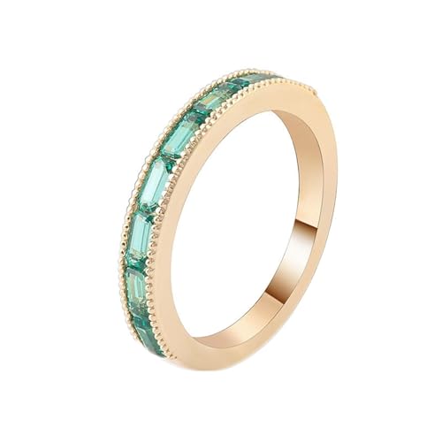 Modeschmuck Ringe, Freundschaftsringe Dünn Zierlich mit Grün Rechteckschliff Erstellter Smaragd 18K Gold Größe 52 (16.6) von Aotiwe