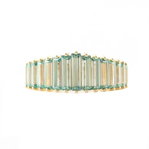 Modeschmuck Ringe, Verlobungsringe Damen mit Luxuriösem Grünem Rechteckigem Moissanit 9K Gelbgold Größe 52 (16.6) von Aotiwe