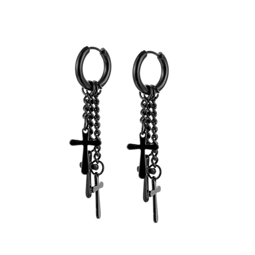 Ohrhänger, P Ohrringe Reifen mit Kreuz Schwarz Edelstahl Ohrringe Damen Boho Style Geschenk Beste Freundin Geburtstag von Aotiwe