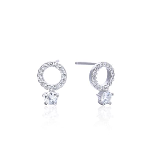 Ohrhänger Silber, Kleine Ohrstecker Silber 925 Geometrie Ohrringe Hochzeit mit Weiß Rundschliff Zirkonia 14.5mm von Aotiwe