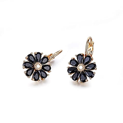 Ohrhänger Tropfen, Durchzieher Ohrringe Gold Blume Schwarz mit Tropfenschliff Zirkonia Vergoldet 20mm von Aotiwe