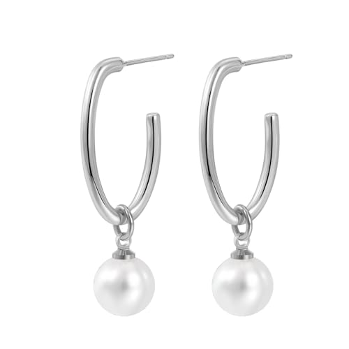Ohrringe Hängend Unisex, Ohrringe Hängend Silber Groß Perle Ohrringe Hochzeit Braut Schmuck Damen von Aotiwe