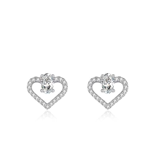 Ohrringe Set Silber Damen, Earrings Boho Hohles Herz mit Zirkonia 925 Silber Geschenk Beste Freundin von Aotiwe