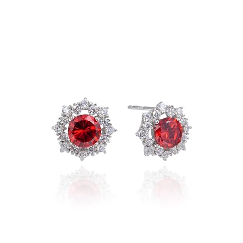 Ohrstecker, Ohrringe Damen Zirkonia Blume V Ohrringe Damen Rot mit Rundschliff Zirkonia 925 Silber von Aotiwe