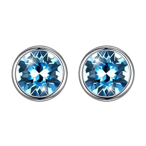 Ohrstecker Blau, Ohrringe Echt Silber Groß Runden Böhmische Ohrringe mit Kristall 925 Silber von Aotiwe