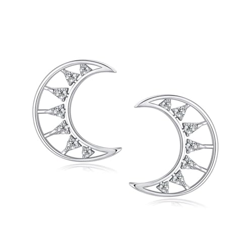 Ohrstecker Damen Boho, Sterling Silber Ohrringe Silber Hohler Mond mit Rundschliff Weiß Zirkonia Ohrstecker Damen Boho, Sterling Silber Ohrringe Silber Hohler Mond mit Rundschliff Weiß Zirkonia von Aotiwe