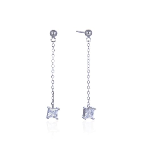 Ohrstecker Klein, Earrings Silver Lange Kette mit Quadratischem Zirkonia Lustige Ohrringe 925 Silber 34.5mm von Aotiwe