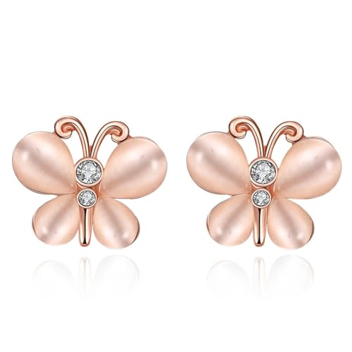 Ohrstecker Rosegold, C Ohrringe Damen Schmetterling Ohrhänger mit Weiß Rundschliff Zirkonia Kupfer von Aotiwe