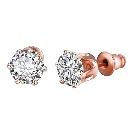 Ohrstecker Rosegold Groß, Ohrringe Damen Boho Style Runde Form Earrings Set mit Weiß Zirkonia Kupfer von Aotiwe