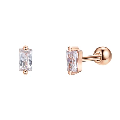 Ohrstecker Rosegold Klein, Ohrstecker Silber 925 Quadrat Ohrringe Damen Boho Style mit Weiß Baguetteschliff Zirkonia 925 Silber von Aotiwe