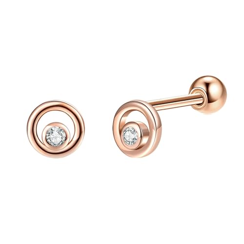 Ohrstecker Rosegold Klein Set, Ohrringe Damen Boho Style Kreis Ohrringe Hochzeit mit Weiß Zirkonia 925 Silber von Aotiwe