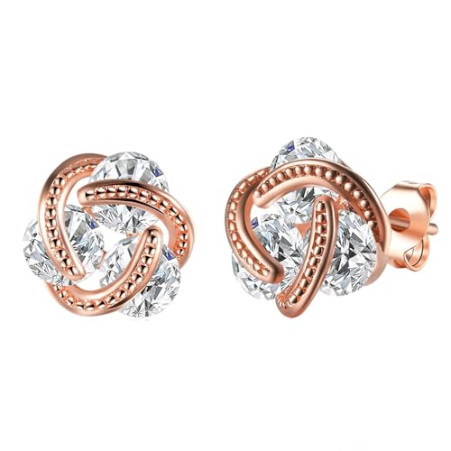 Ohrstecker Rosegold Klein Set, Zirkonia Ohrstecker Gebogen M Ohrringe mit Weiß Rundschliff Zirkonia Kupfer von Aotiwe