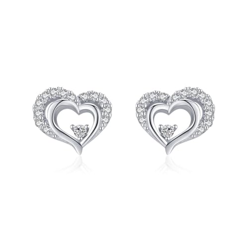 Ohrstecker Silber 925 Klein, Damen Ohrringe Klein Silber Hohles Herz mit Zirkonia Geschenk Beste Freundin von Aotiwe