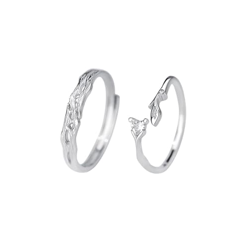 Partner Ring Damen, Ring Damen Silber Set Rose mit Rundschliff Zirkonia 999 Sterling Silber Verstellbar von Aotiwe