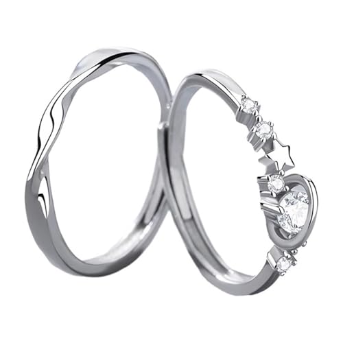 Partner Ringe für 2, Verlobungsring Silber Mann Stern-Möbiusband Paar mit Rundschliff Zirkonia 925 Silber Verstellbar von Aotiwe