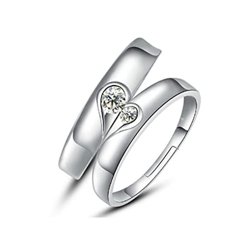 Partnerringe Zum Verstellen, Ring Jewelry Solitär Design Silber mit Weiß Rundschliff Zirkonia 925 Silber von Aotiwe