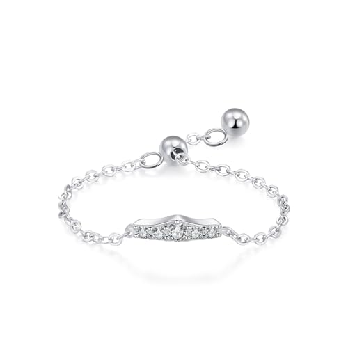 Promise Ring Adjustable, Ring Damen Vintage Silber Edelsteinfassung, Verstellbare Kette mit Rundschliff Weiß Zirkonia 925 Silber von Aotiwe