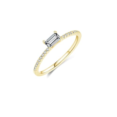 Promise Ring Frau, Eheringe Damen Gold Rechteck mit Moissanit 14K Gelbgold Größe 57 (18.1) von Aotiwe