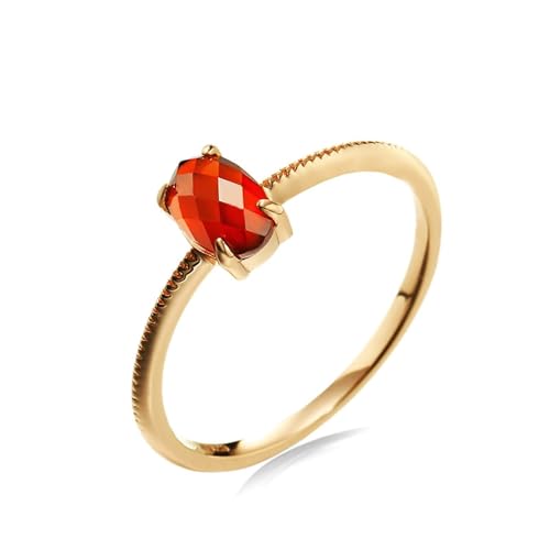 Promise Ring Frau, Zeigefinger Ring Vier Klauen mit Rotem Granat 18K Rosegold Größe 61 (19.4) von Aotiwe