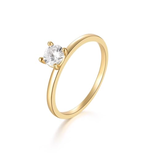 Promise Ring for Women, Freundschaftsringe Damen Gold Solitär mit Rundschliff Moissanit 9K Gelbgold Größe 58 (18.5) von Aotiwe