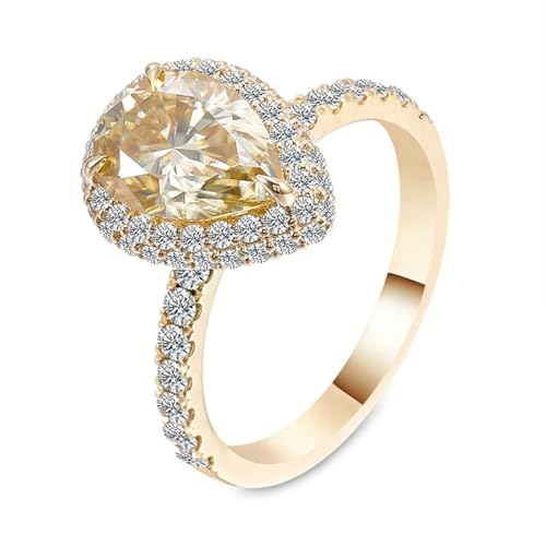 Promise Ring for Women, Schmuck Ringe mit 3 Karat Birnenförmigem Champagner-Moissanit 14K Gelbgold Größe 50 (15.9) von Aotiwe