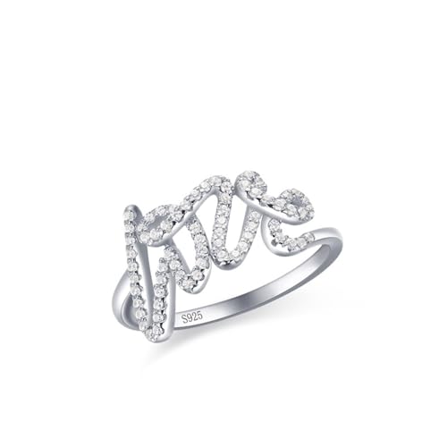 Ring Damen Silber 925, Ring Damen Silber Set Love-Brief mit Zirkon Größe 60 (19.1) Lustige Geschenke für Frauen von Aotiwe