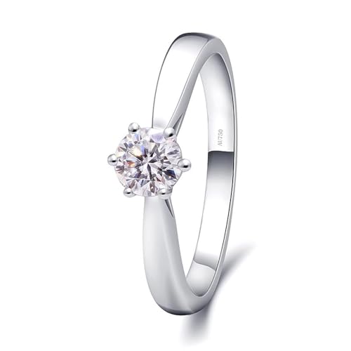 Ring Damen Zart, Edelstahl Ringe Damen Silber Klassisch 6 Klauen mit 0.3 Naturdiamant 18K Weißgold Größe 63 (20.1) von Aotiwe