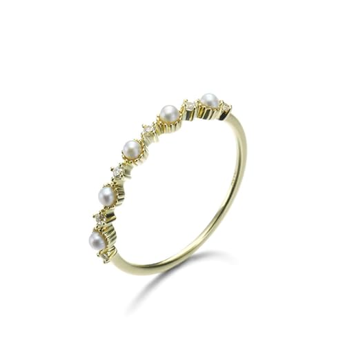 Ring Damen Zart, Eheringe Schmal mit Zirkonia Perlen Gold 18K Gelbgold Größe 67 (21.3) von Aotiwe