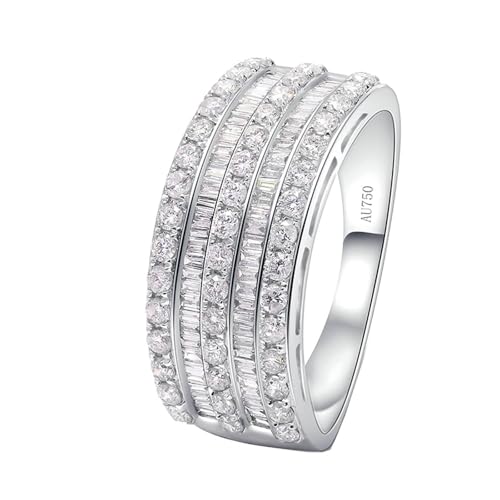 Ring Frauen Minimalistisch, Eheringe Mehrere Reihen Von Diamanten 18K Weißgold Größe 58 (18.5) von Aotiwe