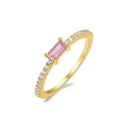 Ring Frauen Verlobung, Eheringe Deko Hochzeit Gold Geometrisches Rechteck mit Rosa Rosenquarz 9K Gelbgold Größe 57 (18.1) von Aotiwe