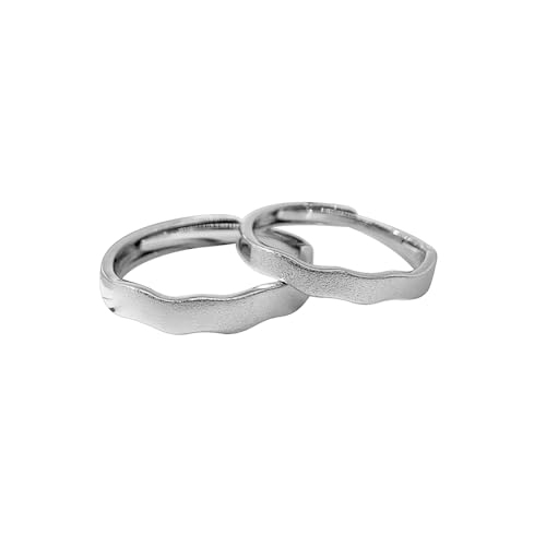 Ring Herren Silber Dünn, Verlobungsring 925 Wellenförmiger Mattierter Ring Paar Verstellbar von Aotiwe