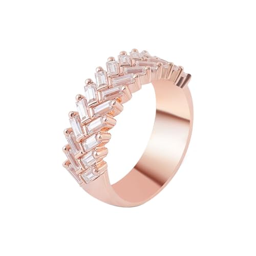 Ring Hochzeit, Ring Schlicht mit Luxuriösem, Blattförmigem, Rechteckigem Moissanit Von 1,5 X 3 mm 18K Rosegold Größe 58 (18.5) von Aotiwe