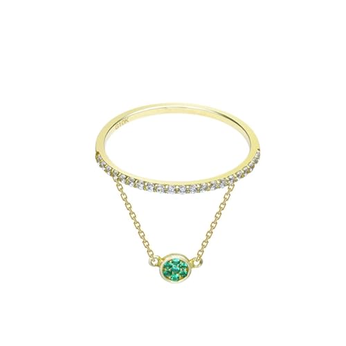 Ring Schlicht, Ringe Damen Vintage Reihe Von Moissanit mit Kette Grüner Turmalin Gold 14K Gelbgold Größe 56 (17.8) von Aotiwe