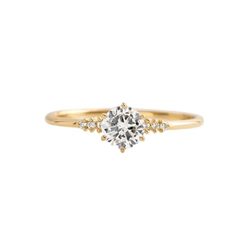 Ring Schmuck, Eheringe Deko Hochzeit Gold Elegant mit Rundschliff Moissanit 14K Gelbgold Größe 49 (15.6) von Aotiwe