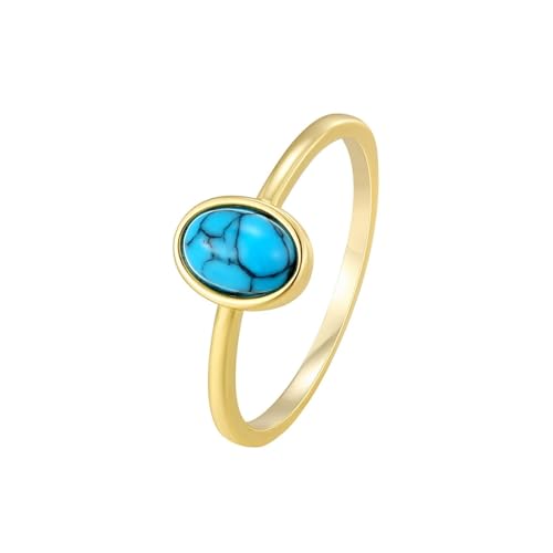 Ring Set Damen, Ring Damen Zart Gold mit Blauem Ovalem Türkis 18K Gelbgold Größe 57 (18.1) von Aotiwe
