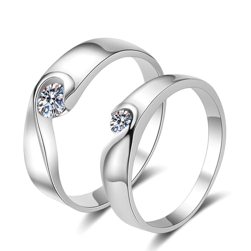 Ring Weissgold Damen Verlobung 18K, Verlobungsring Damen Dünn Herren Halbes Liebesherz mit 0,3 Karat Weiß Rundschliff Laborgewachsener Diamant Größe 57 (18.1) von Aotiwe