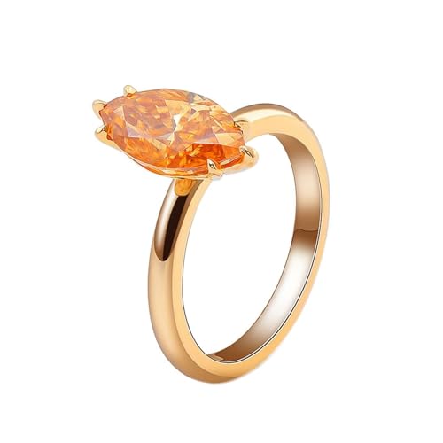 Ringe Damen Vintage, Freundschaftsringe Gold Marquise mit 2 Karat Champagner-Moissanit 9K Gelbgold Größe 62 (19.7) von Aotiwe