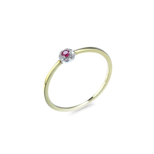 Ringe Frauen Cool, Freundschaftsringe Gold Dünner Runder Rubin mit 4 Zacken und Moissanit 18K Gelbgold Größe 60 (19.1) von Aotiwe