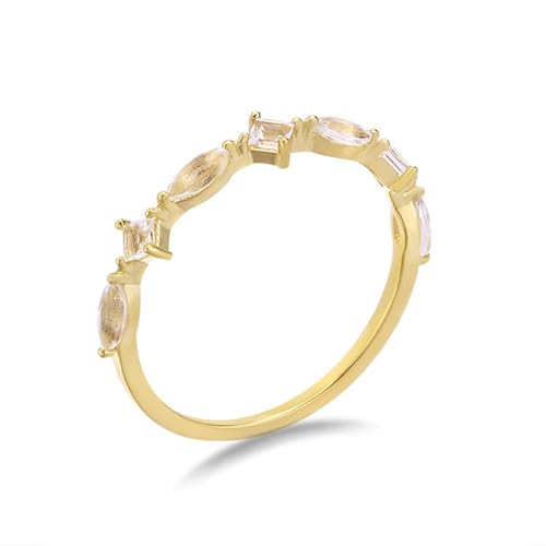 Ringe Frauen Gold, Freundschaftsringe Dünn Schmal mit Weißem Kristall 18K Gelbgold Größe 54 (17.2) von Aotiwe