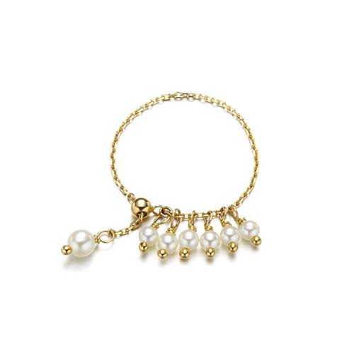 Ringe Frauen Kleine Finger, Pinky Ring Damen Quasten Kette mit Perle Gelbgold 18K Gold Größe 63 (20.1) von Aotiwe