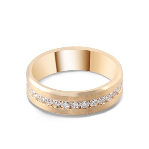 Ringe Herren Dünn, Ringe Herren Retro Reihenbohrungen mit Rundschliff Moissanit 18K Gelbgold Größe 56 (17.8) von Aotiwe