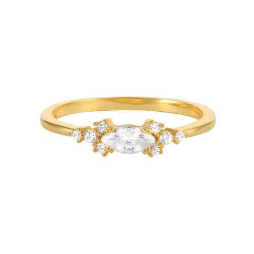 Ringe in Gold, Eheringe Vintage Eingelegte Steine mit Marquiseschliff Moissanit 9K Gelbgold Größe 52 (16.6) von Aotiwe