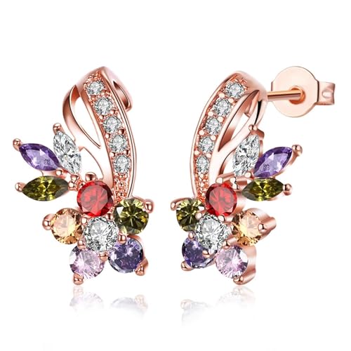 Rosegold Ohrstecker, Ohrringe Frauen Blume Earrings for Women mit Bunt Rundschliff Zirkonia Kupfer von Aotiwe